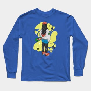 Cool Vintage Skater Girl Sketch Long Sleeve T-Shirt